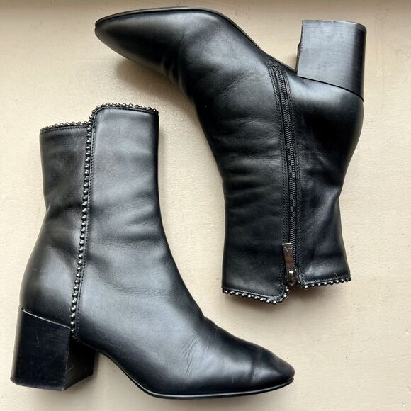 Aquatalia Black Leather Block Heel Studded Ankle Boot w/ Zip Size 7 ($550 New) - Picture 1 of 16